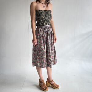 Vtg 70's Full Pleated Floral Midi Skirt Sz 16 CENTURY OF BOSTON Cottagecore